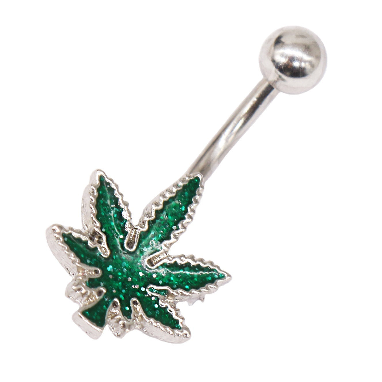 Elegant Sunflower Maple Leaf Rhinestone Inlay Belly Ring - Stainless Steel and Copper with White Gold Plating