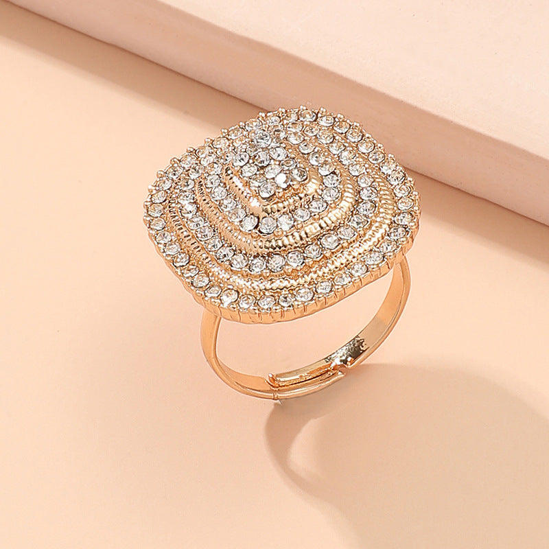 Fashion Creative Square Diamond Geometric Alloy Open Ring