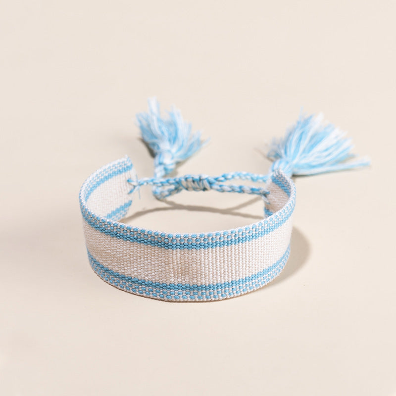 Ethnic Style Letter Stripe Polyester Cotton Embroidery Knitting Tassel Unisex Bracelets 1 Piece
