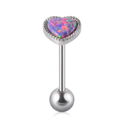 Heart Shape Stainless Steel Opal Inlay Tongue Ring