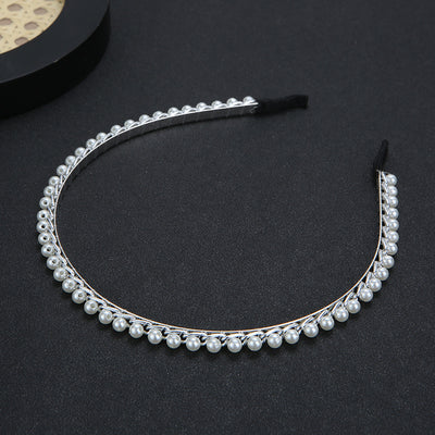 Fashion Leaf Plaid Pearl Rhinestone Metal Hairband