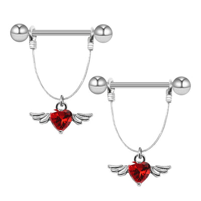 Fashion Heart Shape Spider Wing Nipple Ring with Zircon