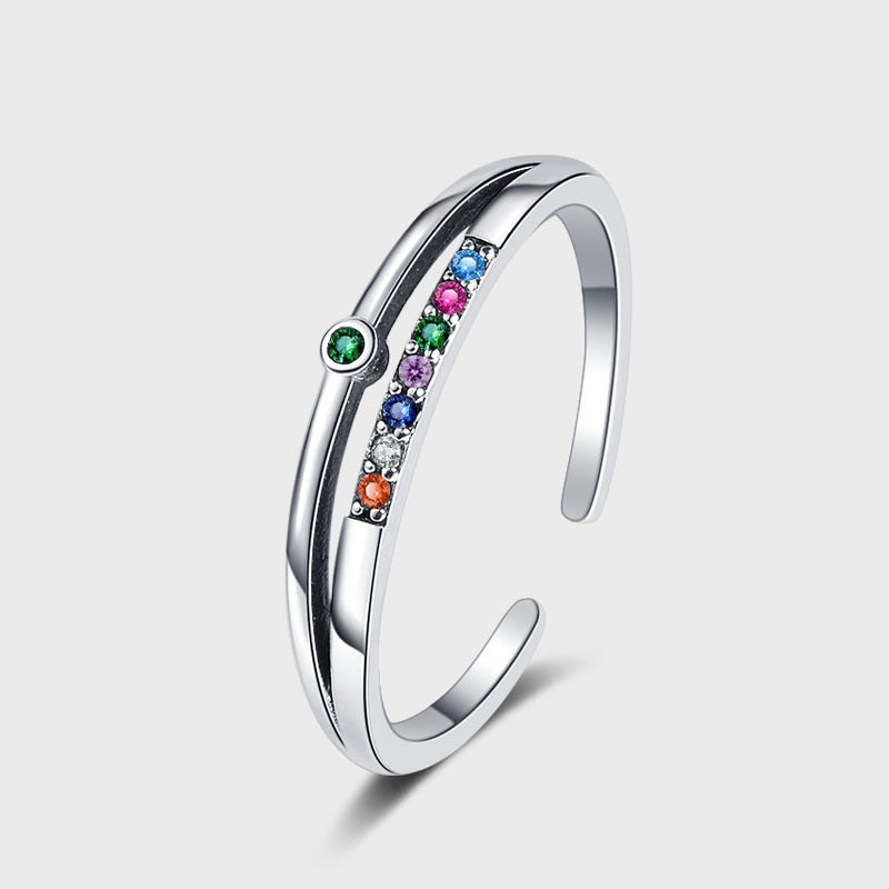 Sweet Rainbow Sterling Silver Inlay Zircon Double Layer Rings