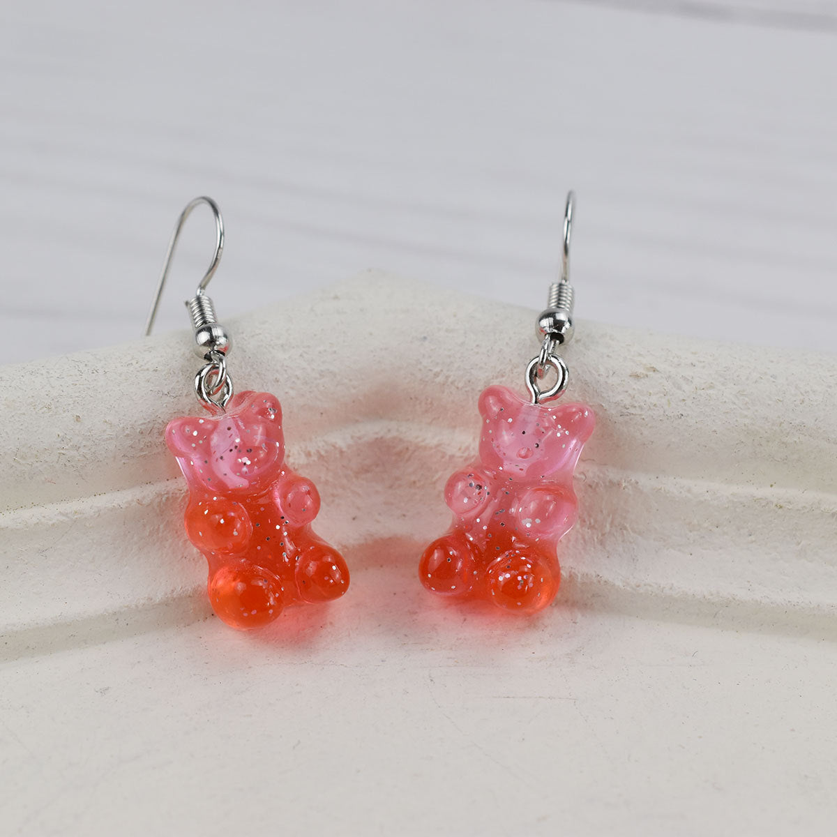 Cartoon Bear Resin Women's Earrings - Colorful Transparent Purple Hook Design