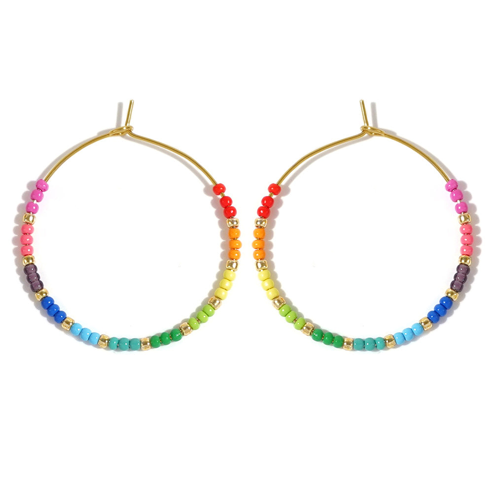 1 Pair Minimalist Rainbow Beaded Glass Earrings for Women