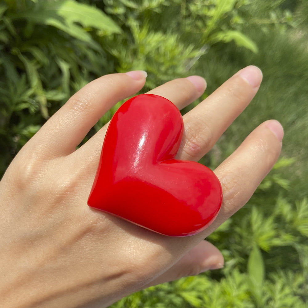 Sweet Heart Shape Resin Candy Color Women's Rings