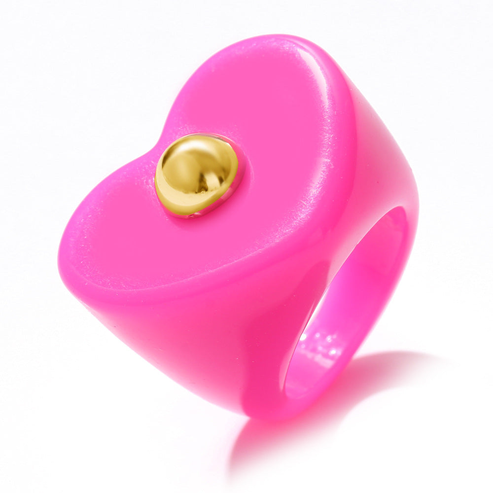 Sweet Geometric Heart Resin Women's Rings