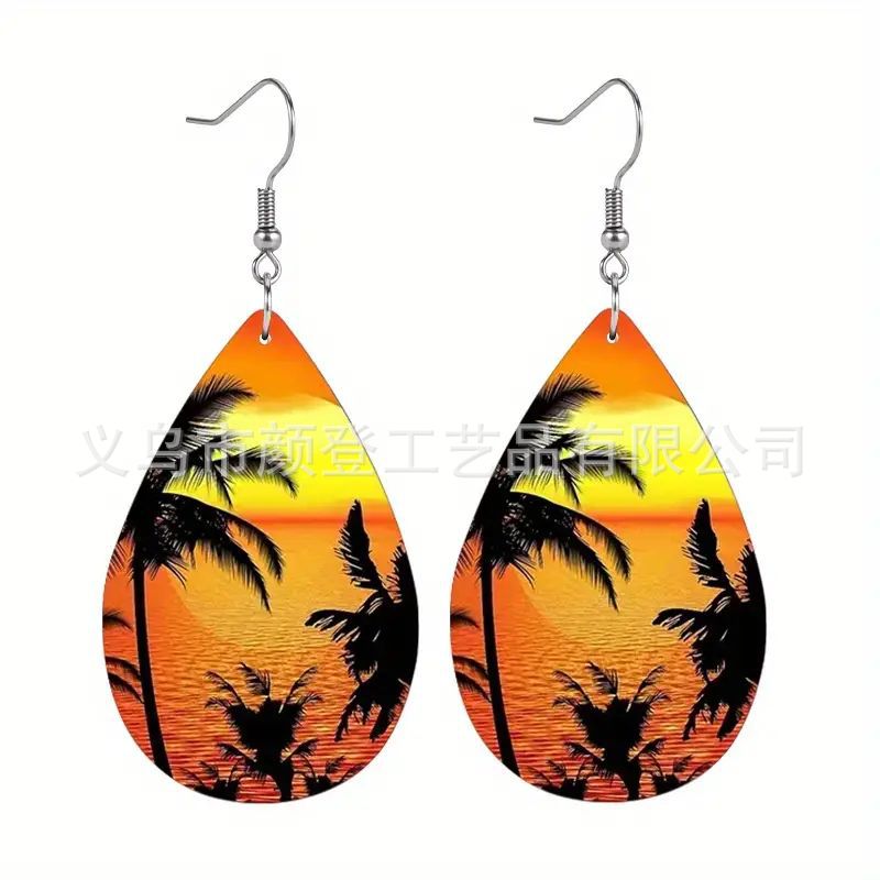 Bohemian African Style PU Leather & Acrylic Water Drop Earrings