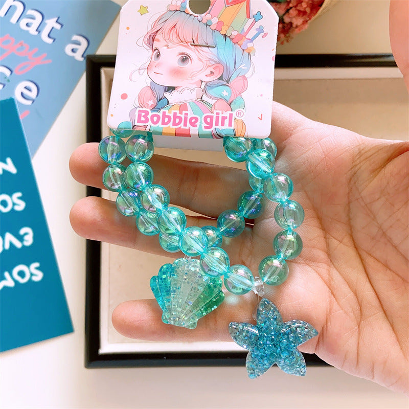 Children's Ocean Theme Resin Jewelry Set - Starfish, Mermaid, Shell Hair Accessories and Necklace