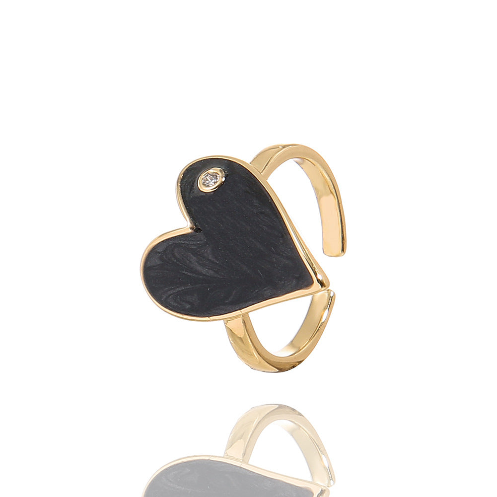 Fashion Heart Shape Adjustable Copper Enamel Zircon Ring