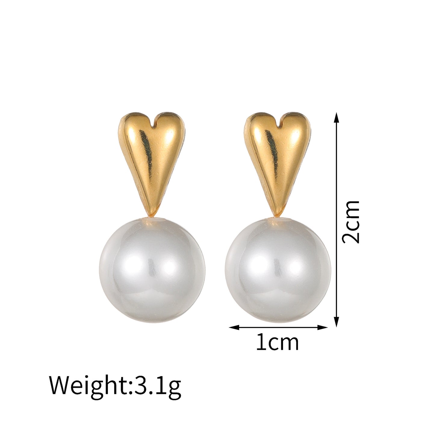 1 Pair Minimalist Heart Shape 18K Gold Plated Stainless Steel and Baroque Pearl Stud Earrings