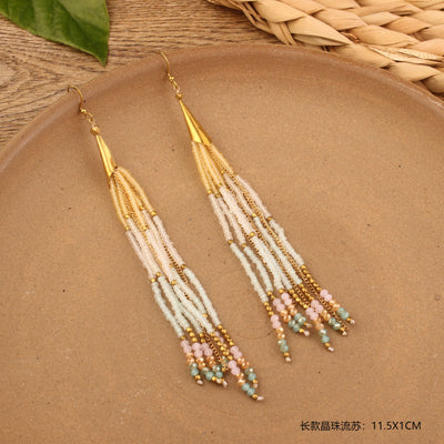 Bohemian Sector Synthetic Gemstones Shell Copper Tassel Mesh Women's Ear Hook