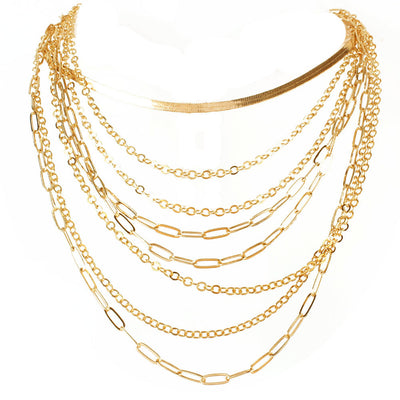 Retro Multi-layer Geometric Gold Statement Necklace for Women