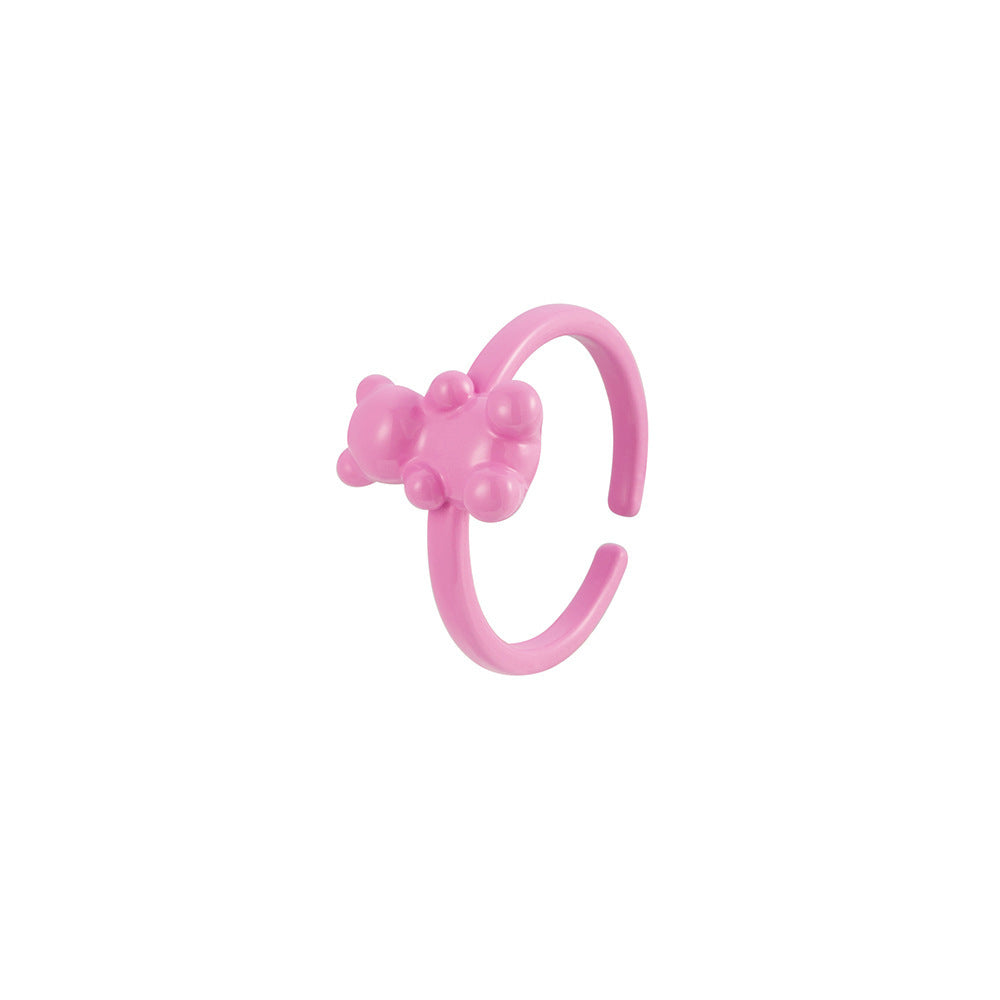 Cute Bear Adjustable Alloy Enamel Ring