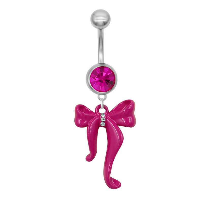 Flamingo and Cat Claw Navel Ring with Rhinestones and Gold Plating