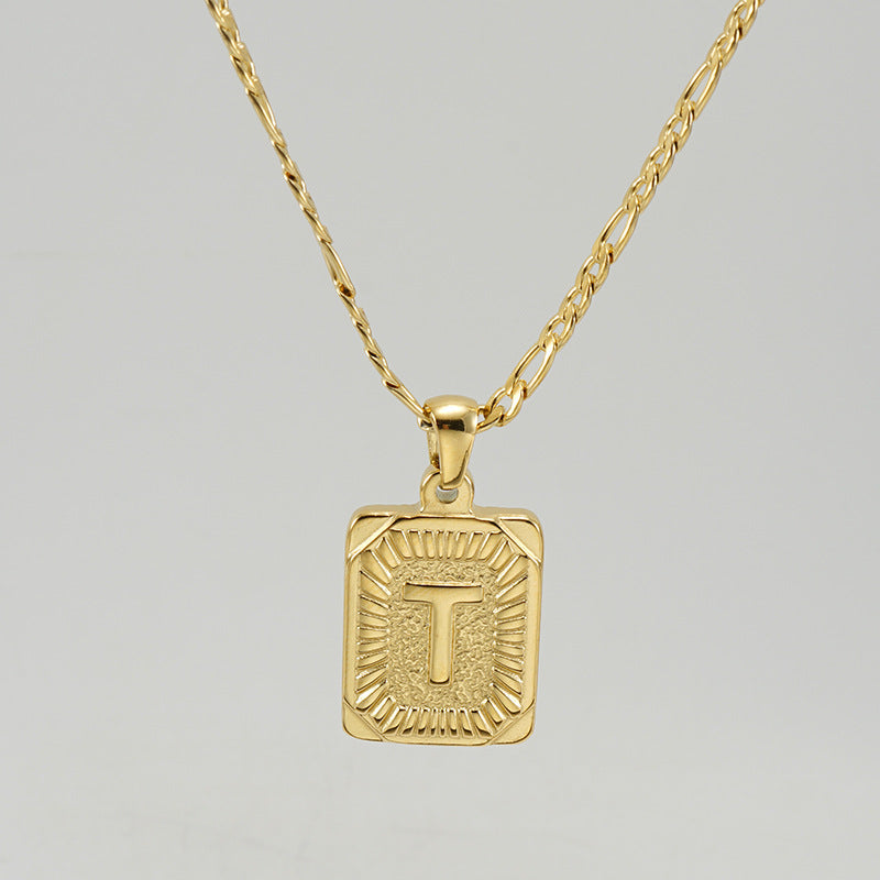 Fashion Letter Rectangle Titanium Steel Pendant Necklace Gold Plated Stainless Steel Necklaces