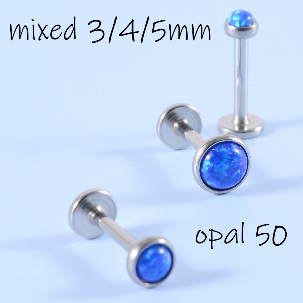 18K Gold Plated Opal Lip and Ear Stud Set - Stainless Steel