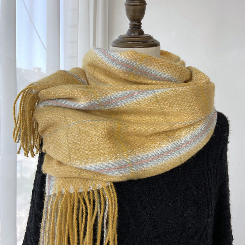 Women's Vintage Plaid Imitation Cashmere Scarf with Tassels