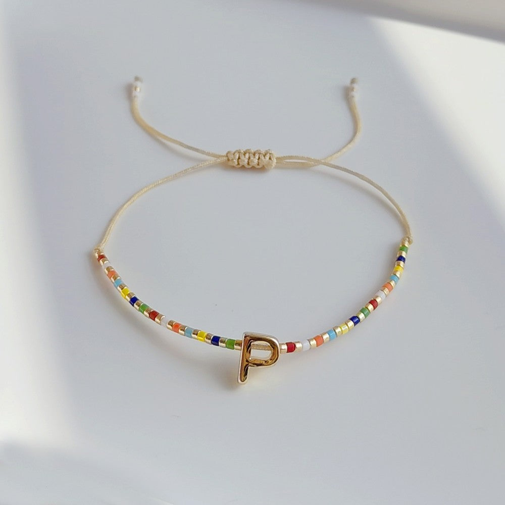 18K Gold Plated Bohemian Miyuki Beaded Adjustable Letter Bracelet for Women