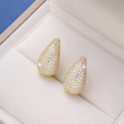 1 Pair Elegant Water Droplet Rhinestone 18k Gold Plated Ear Studs