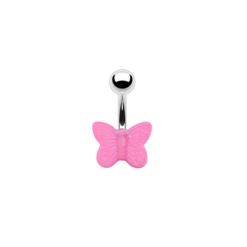 Cute Butterfly Stainless Steel Arylic White Gold Plated Belly Ring In Bulk