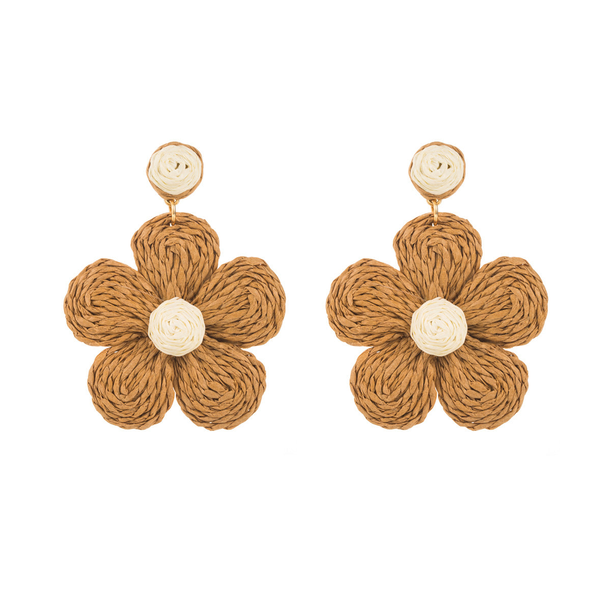 1 Pair Bohemian Flower Raffia Braid Drop Earrings