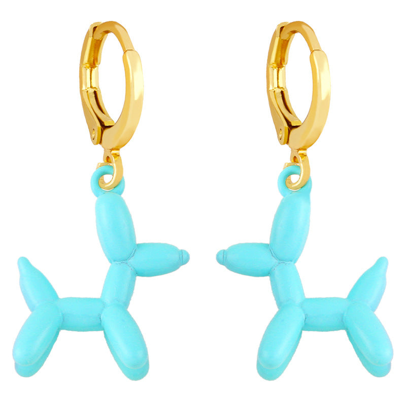 Retro Geometric Colorful Earrings with Pink Balloon Dog Design