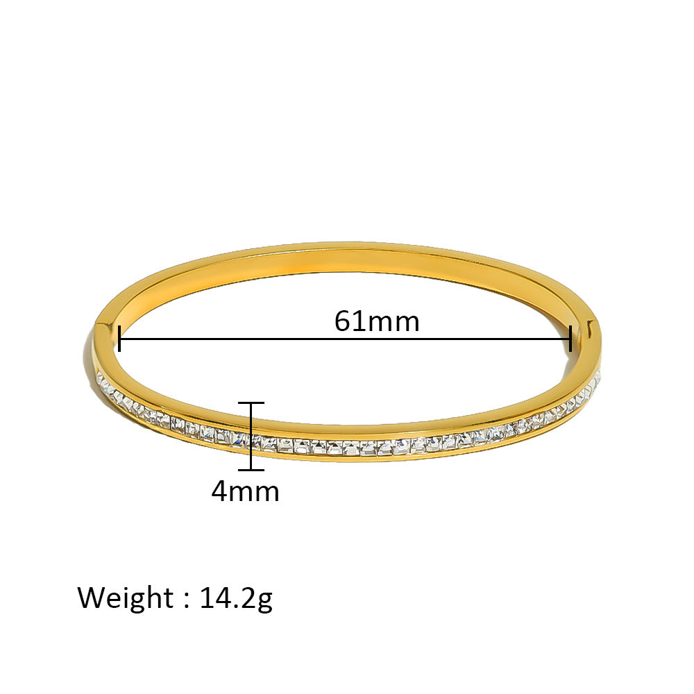 18K Gold Plated Zircon Geometric Star Flower Stainless Steel Bangle Bracelet for Women