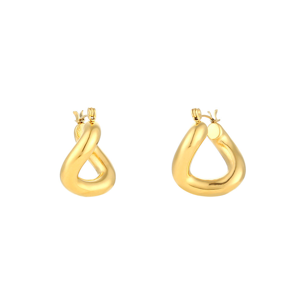 18K Gold Plated Stainless Steel Twisted Trapezoidal Hoop Earrings