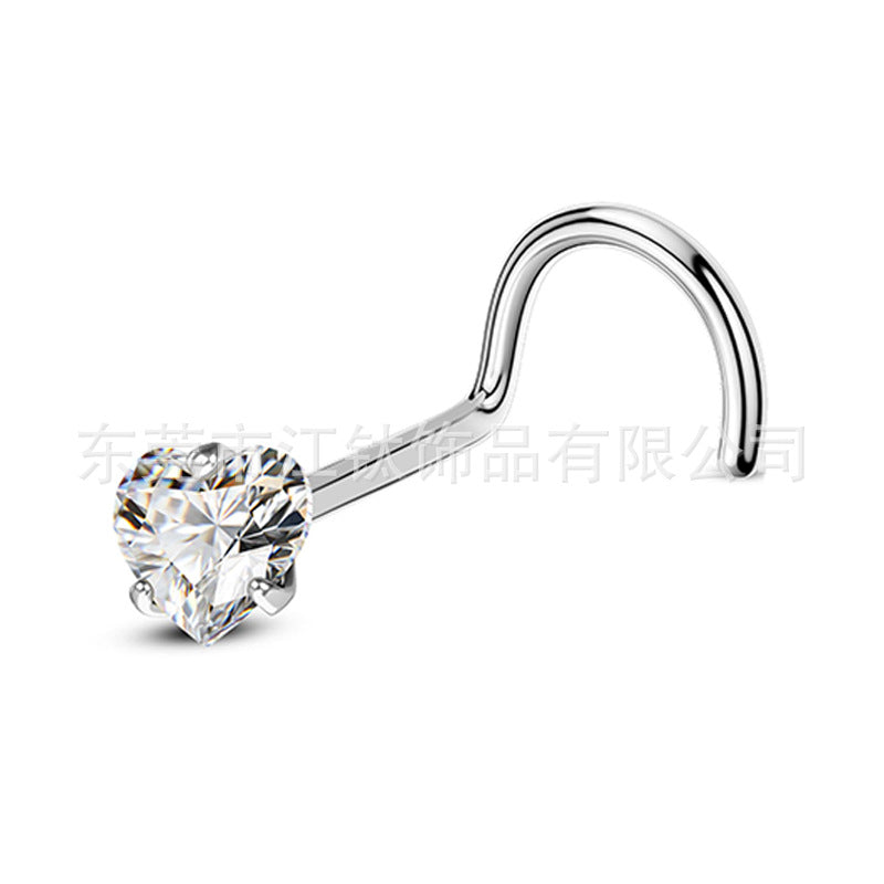 1 Piece Nose Rings & Studs Basic Simple Style Pentagram Heart Shape Pure Titanium Inlay Zircon Nose Rings & Studs