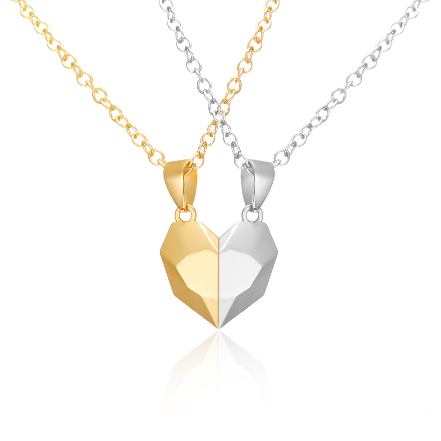 Magnetic Heart Couple Necklace Set with Stone Pendant