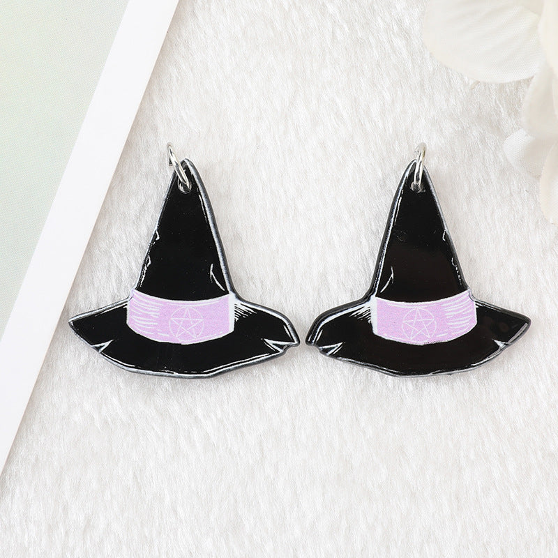 Acrylic Halloween Bat Skull Cat Resin Pendant Earrings Necklace Accessories