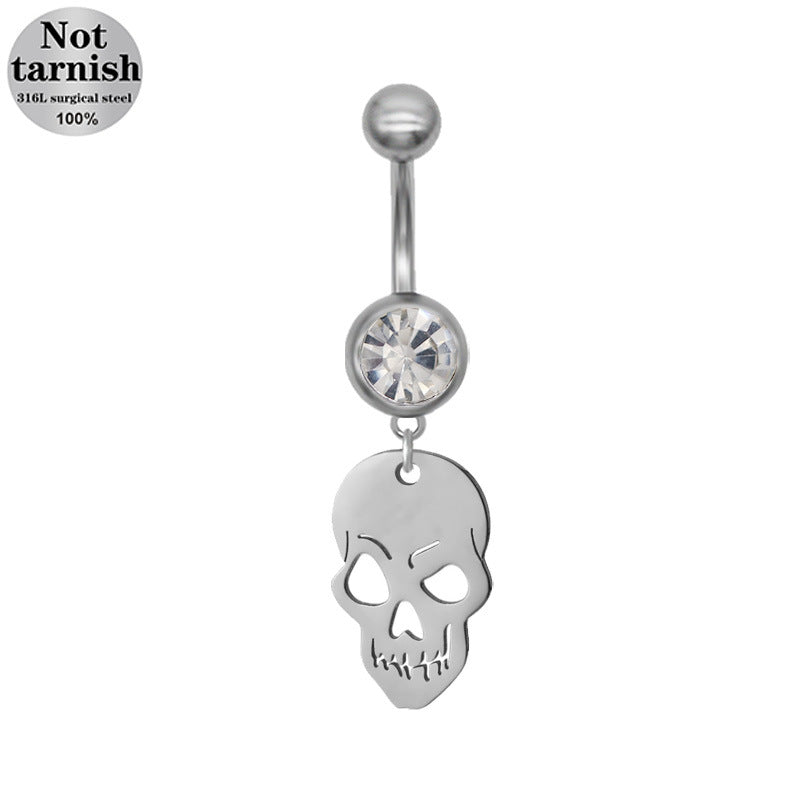 Star Skull Belly Ring 316 Stainless Steel with Resin Glass Inlay, Gold and Silver Plated