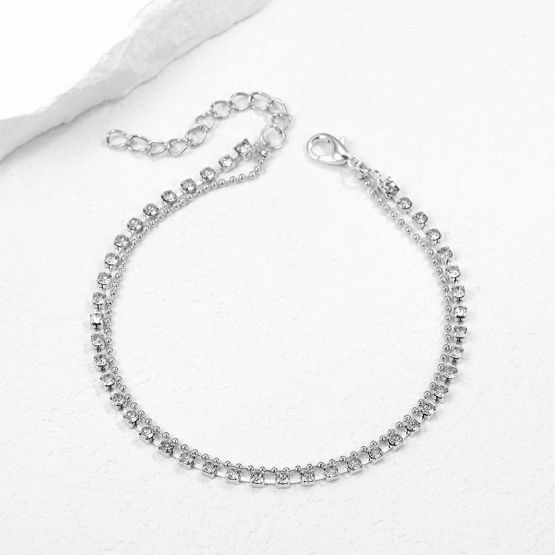 Shiny Multi-Layer Rhinestone Metal Beaded Anklet