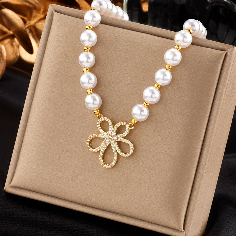 Baroque Butterfly Pearl 18k Gold Plated Layered Necklace with Heart and Starburst Pendant