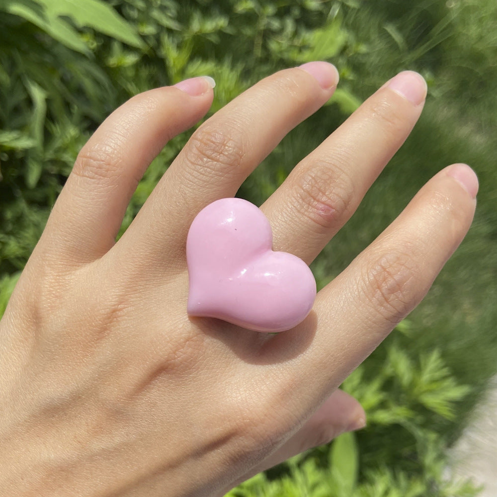 Sweet Heart Shape Resin Candy Color Women's Rings