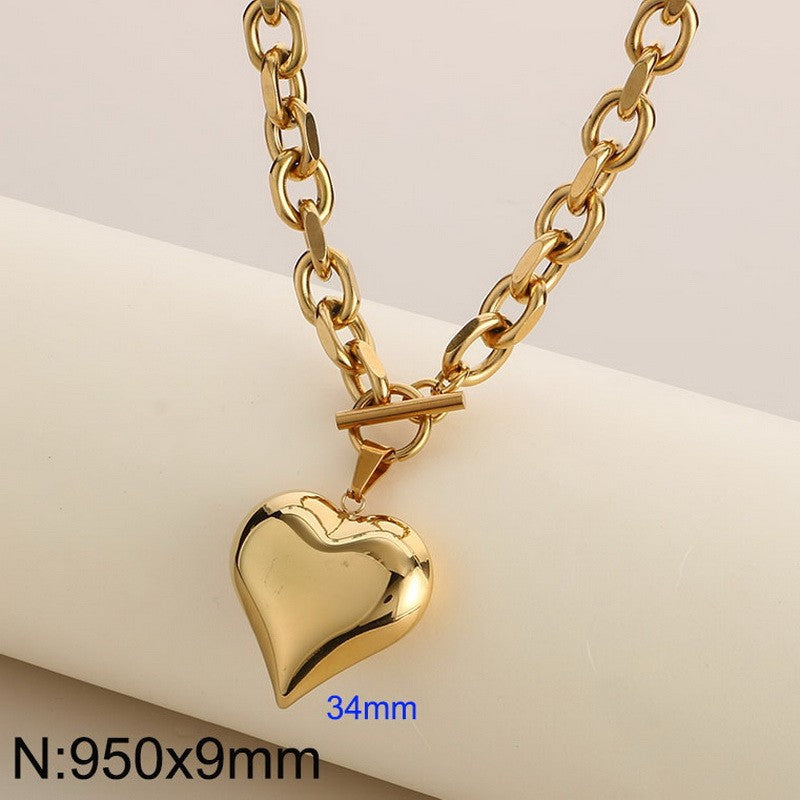 Heart Shape 18K Gold Plated Stainless Steel Bracelet and Necklace Set