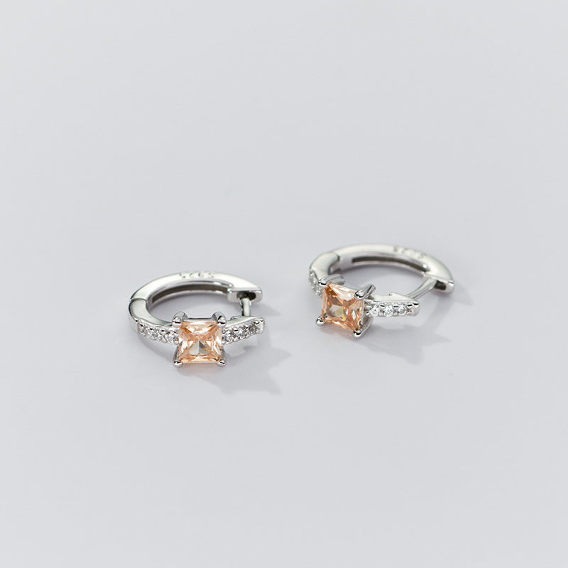 European American Gold-Plated Copper Square Zircon Inlaid Diamond Ear Clip S925 Silver Earrings