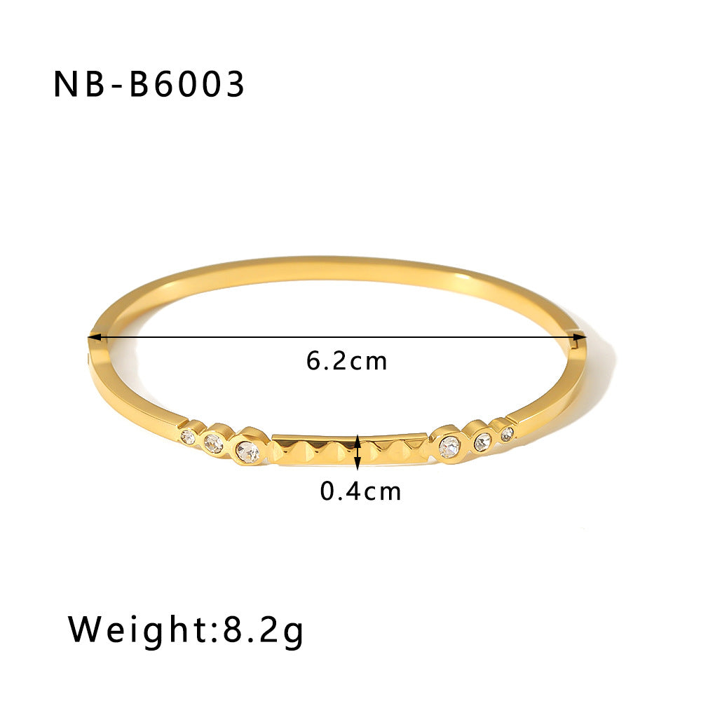 18K Gold Plated Geometric Zircon Bangle with Roman Numerals and Star Design