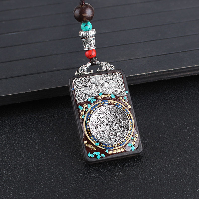 Ethnic Style Square Alloy Wood Unisex Pendant Necklace 1 Piece