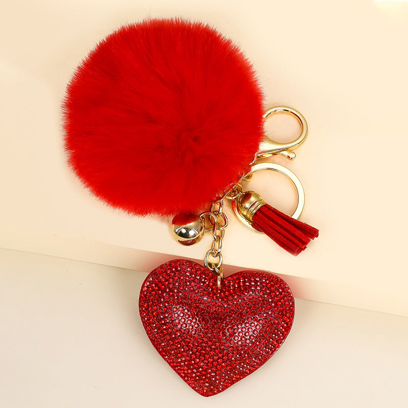 Alloy Heart Tassel Keychain with Rhinestone Charm for Bags and Cars