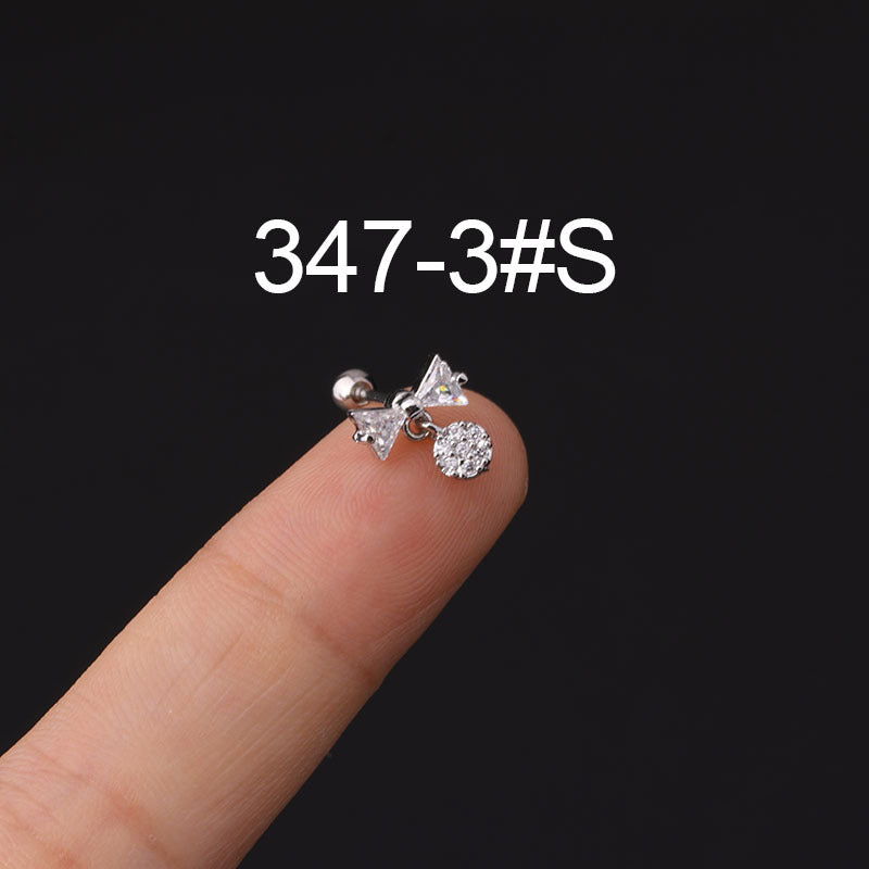 Fashion Screw Ball Inlaid Zircon Stainless Steel Stud Earrings Single