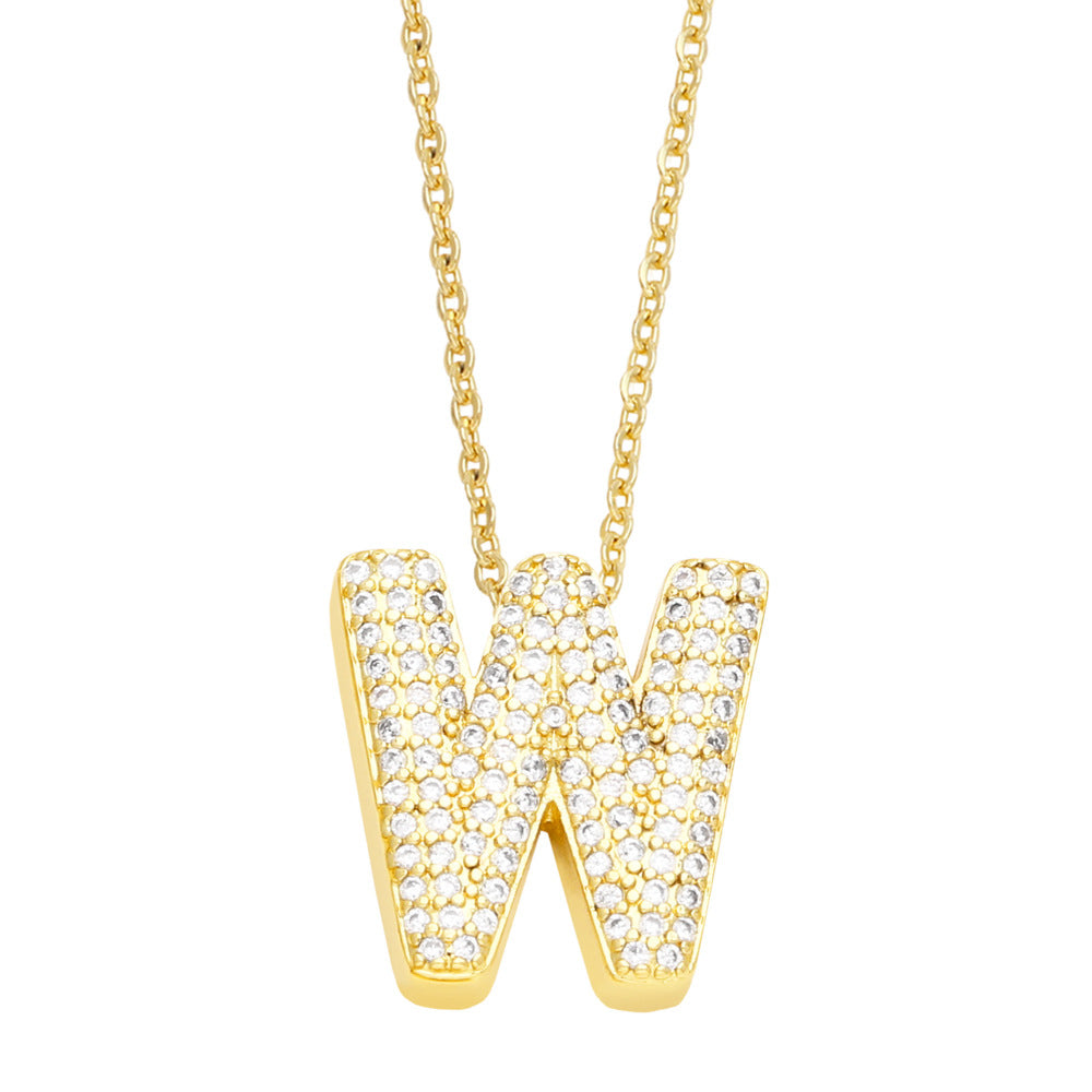 Simple Style Shiny Letter Stainless Steel Copper Plating Inlay Zircon 18K Gold Plated Pendant Necklace