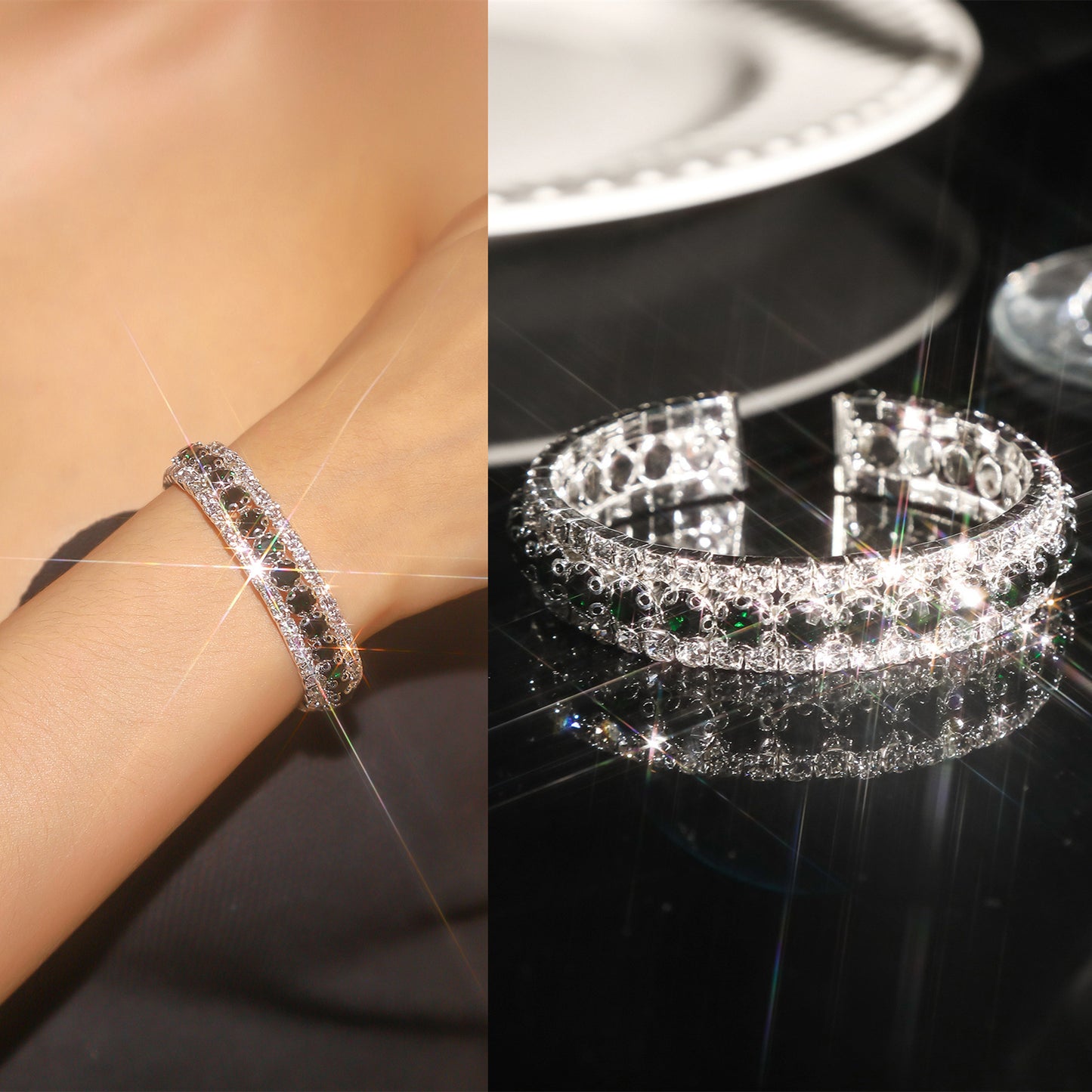 Elegant Rhinestone Copper Bangle Bracelet for Weddings