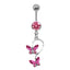 Elegant Butterfly & Crown Zircon Inlay Belly Ring Set - Stainless Steel & Gold Plated Jewelry