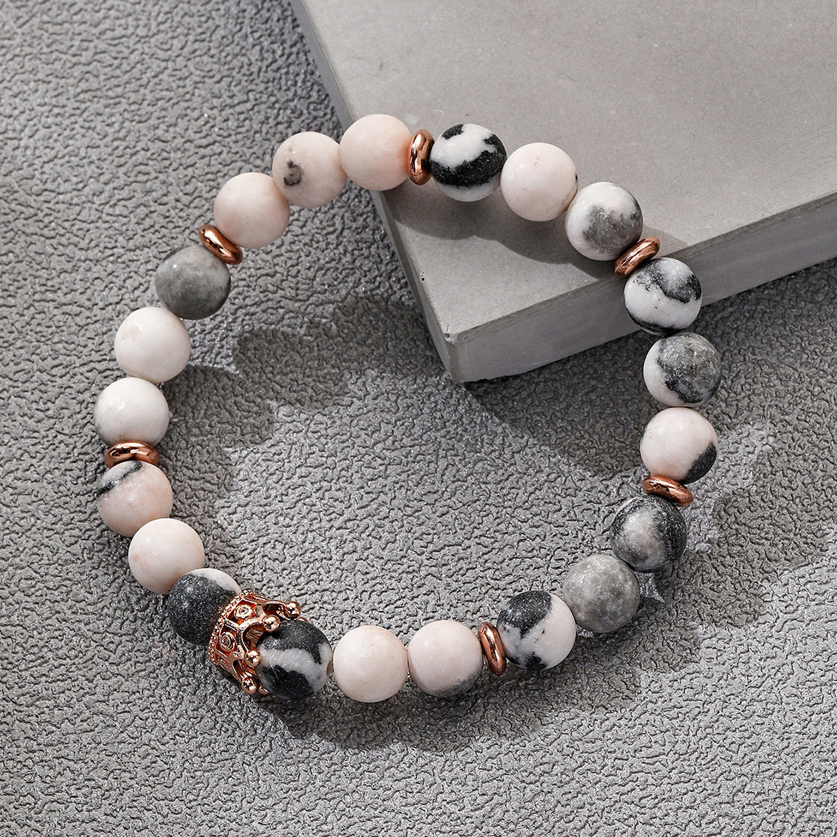 Retro Multicolor Natural Stone and African Lava Beaded Bracelet Set