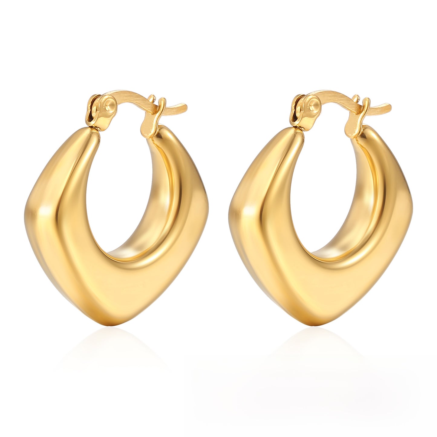 1 Pair Fashion 18K Gold Plated Stainless Steel Oval Hoop Earrings