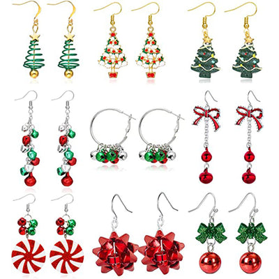 Geometric Enamel Christmas Tree Alloy Earrings Set for Women