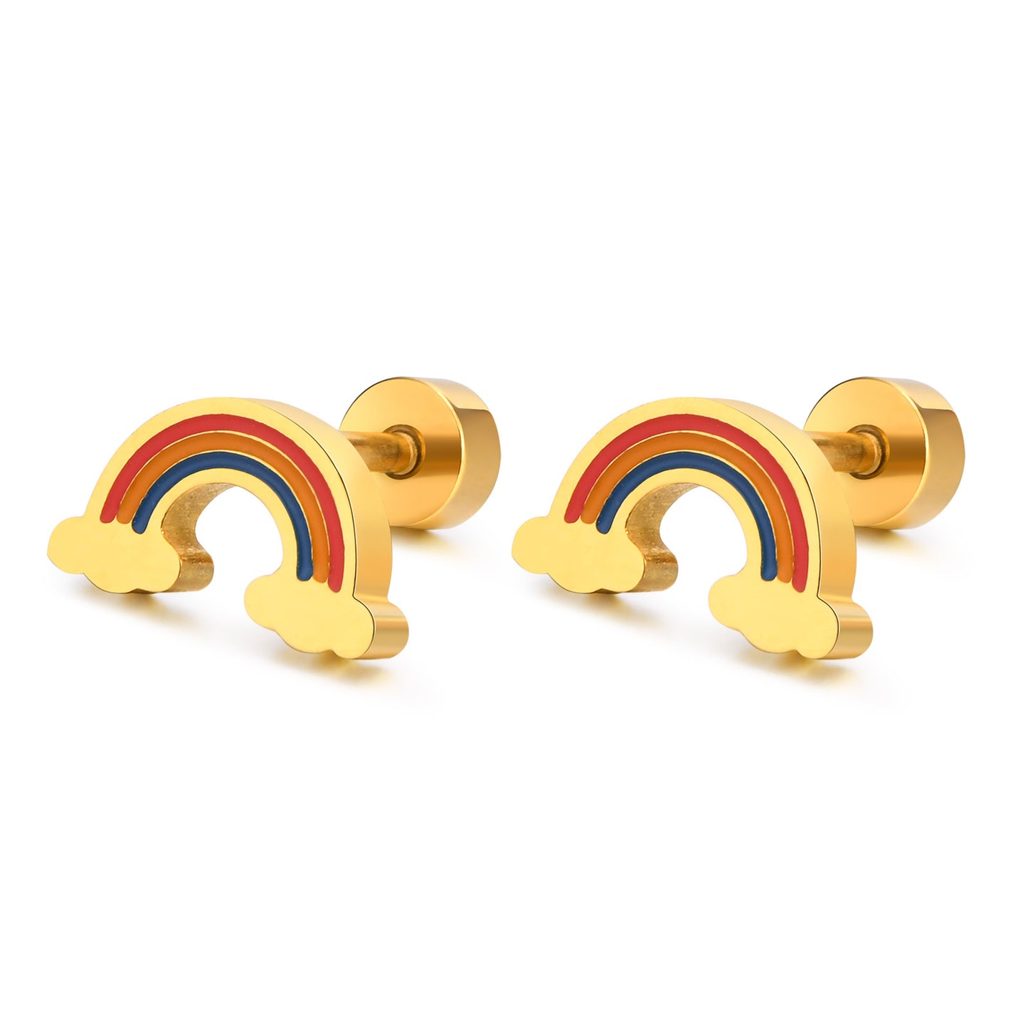 Rainbow Fruit Stainless Steel Stud Earrings - Colorful Enamel Design