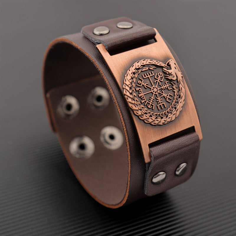 Hip-Hop Dragon PU Leather Men's Bangle and Pirate Retro Compass Wide Bracelet